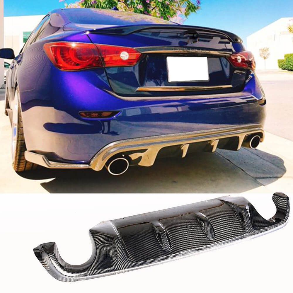 Fits for Infiniti Q50 Q50S 2018-2022 Carbon Fiber Rear Bumper Diffuser Valance Lip