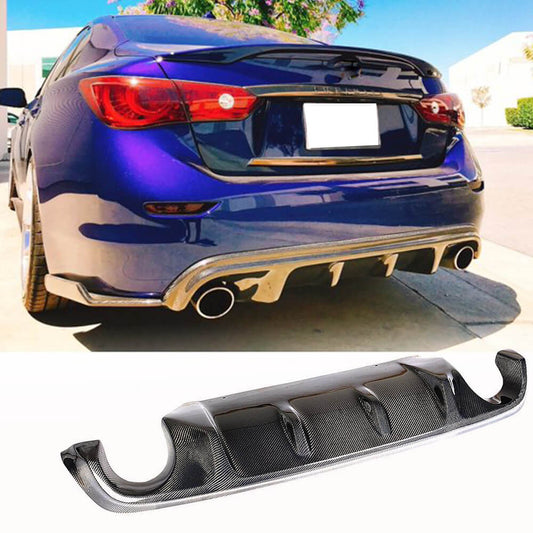 Fits for Infiniti Q50 Q50S 2018-2022 Carbon Fiber Rear Bumper Diffuser Valance Lip