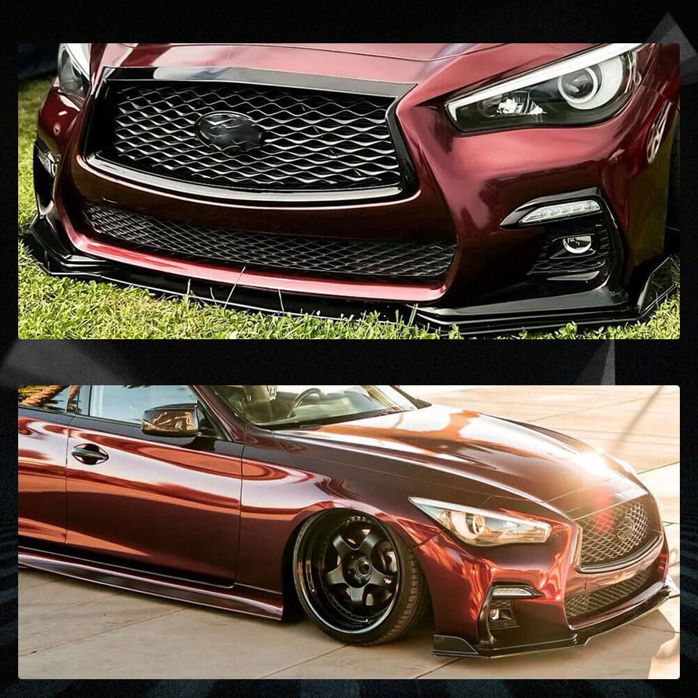 Fits for Infiniti Q50 Sport 2018-2022 Carbon Fiber Front Bumper Lip Spoiler Wide Body Kit 3pcs