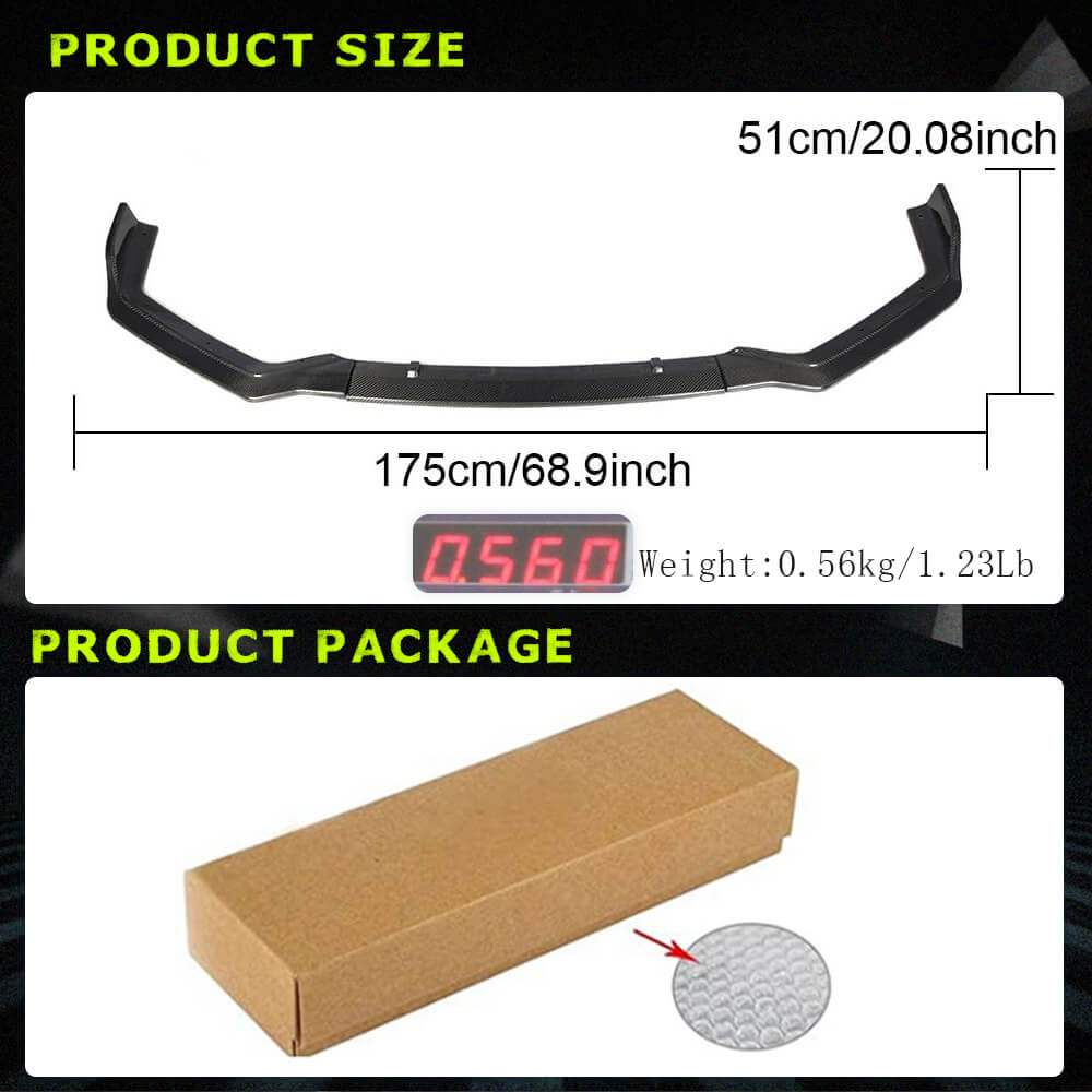 Fits for Infiniti Q50 Sport 2018-2022 Carbon Fiber Front Bumper Lip Spoiler Wide Body Kit 3pcs