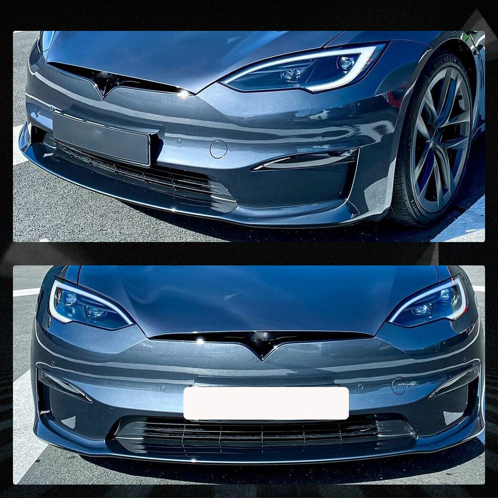 Fits for Tesla Model S 21-23 Carbon Fiber Front Bumper Lip Chin Spoiler