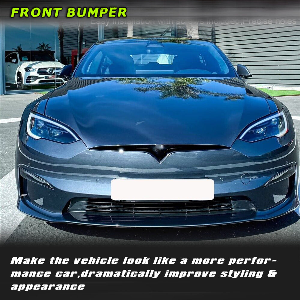 Fits for Tesla Model S 21-23 Carbon Fiber Front Bumper Lip Chin Spoiler