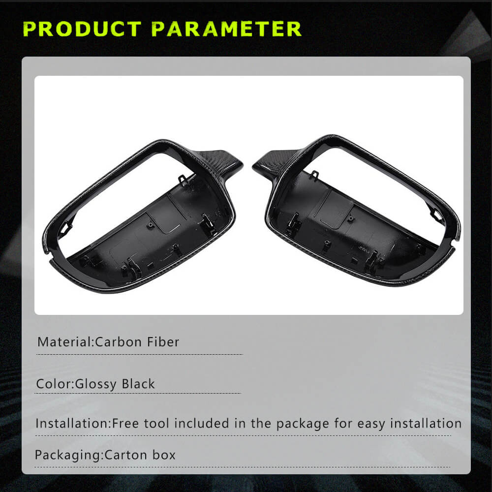 Fits for Audi A4 Sline S4 A5 Sline S5 RS5 B8.5 Carbon Fiber Replacement Side Rearview Mirror Cover Caps 2pcs(without lane change assist)