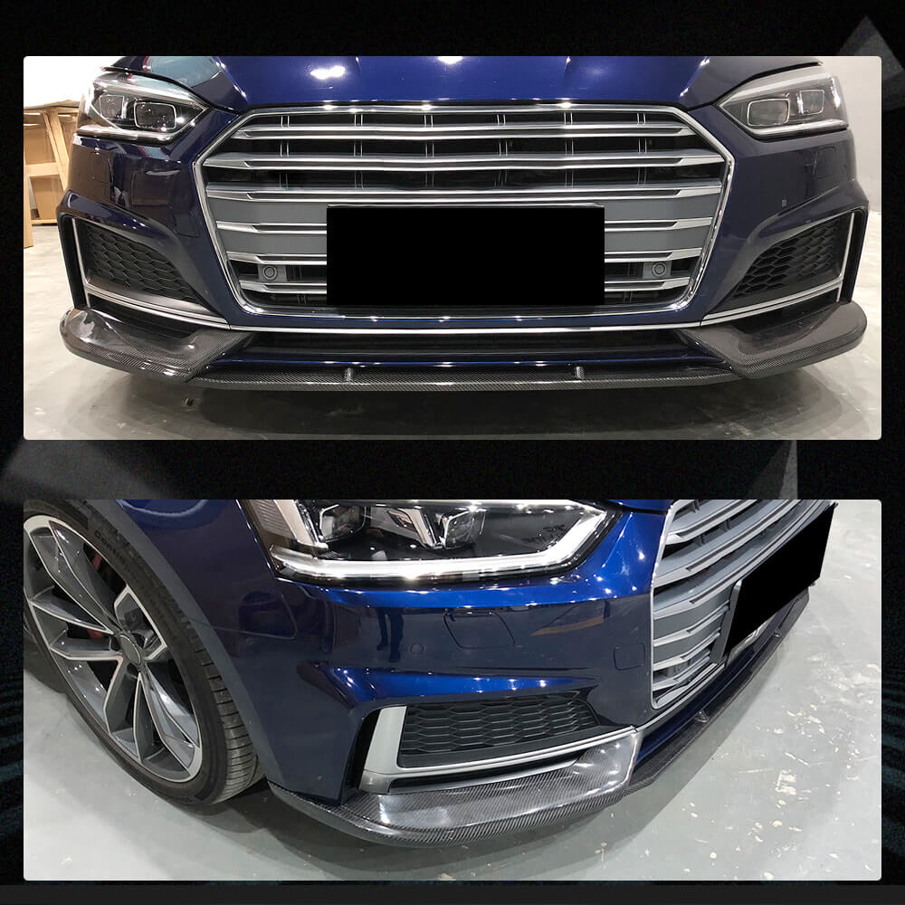 Fits for Audi A5 Sline S5 RS5 B9 Carbon Fiber Front Bumper Lip Chin Spoiler 3pcs