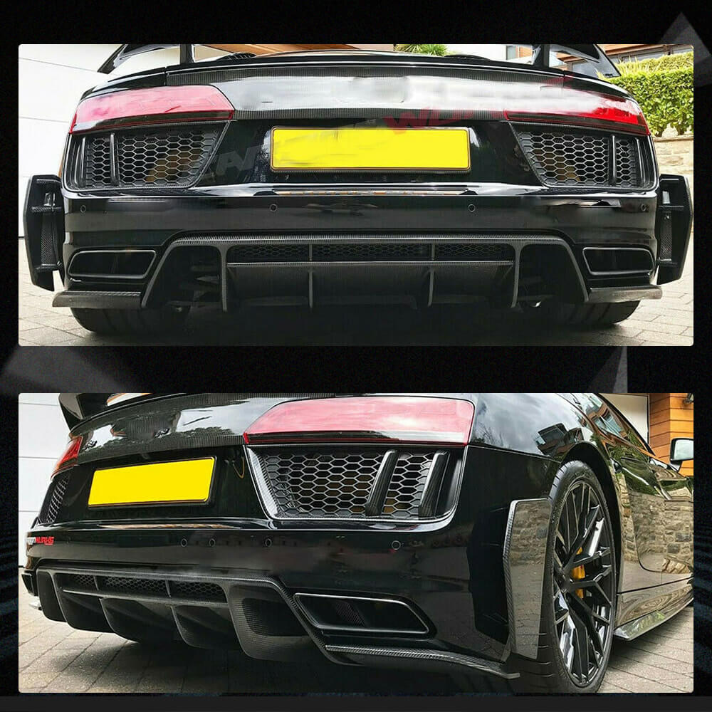 Fits for Audi R8 V10 Gen 2 4S 2016-2019 Carbon Fiber Rear Bumper Canard Splitters Apron Flaps Cover