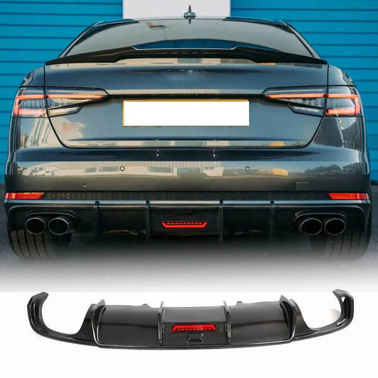 Fits for Audi S4 A4 Sline B9 Sedan 17-19 Carbon Fiber Rear Bumper Diffuser Valance Lip