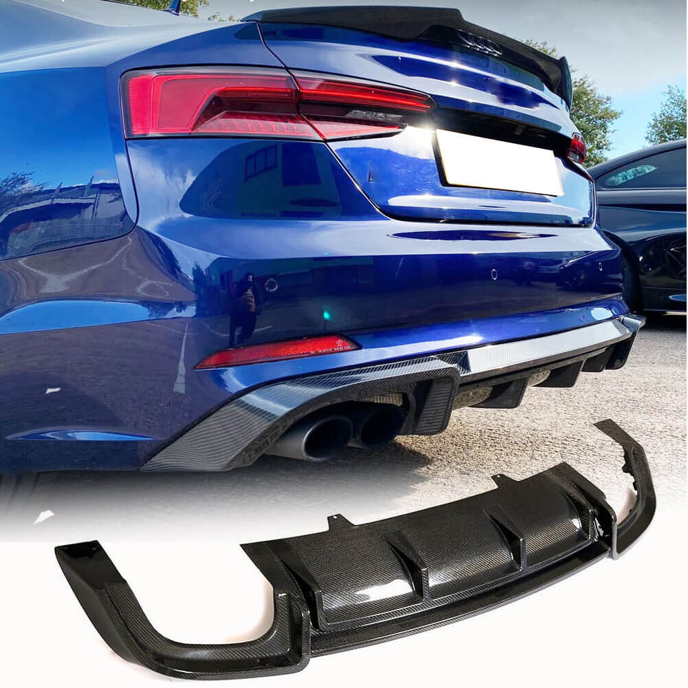 Fits for Audi S5 A5 Sline B9 17-20 Carbon Fiber Rear Bumper Diffuser Valance Lip