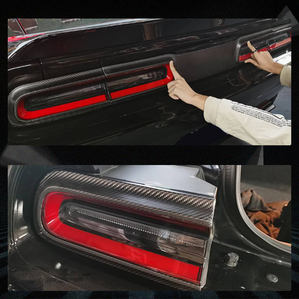 Fits for Dodge Challenger Coupe 15-22 Dry Carbon Fiber Rear Taillight Lamp Cover Exterior Decor Trims 3pcs