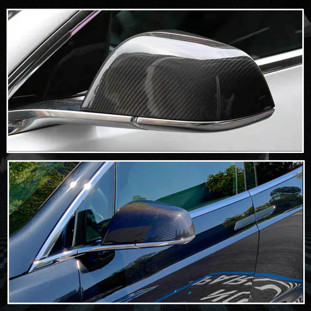 Fits for Tesla Model X Dry Carbon Fiber Side Rearview Mirror Cover Caps Add-on