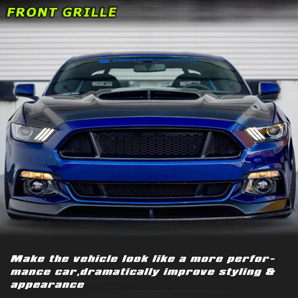 Fits for Ford Mustang Coupe 2-Door 15-17 Carbon Fiber Front Grille Frame Cover Trim | V6 V8 GT Shelby GT350