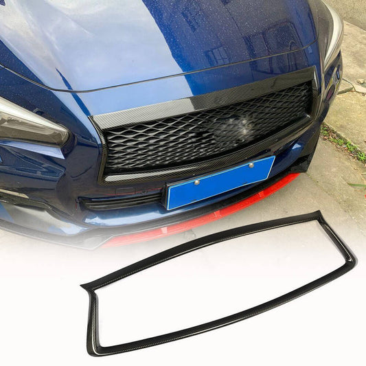 Fits for Infiniti Q50 18-22 Carbon Fiber Front Grille Frame Bumper Grill Outline Trim Decoration Emblem