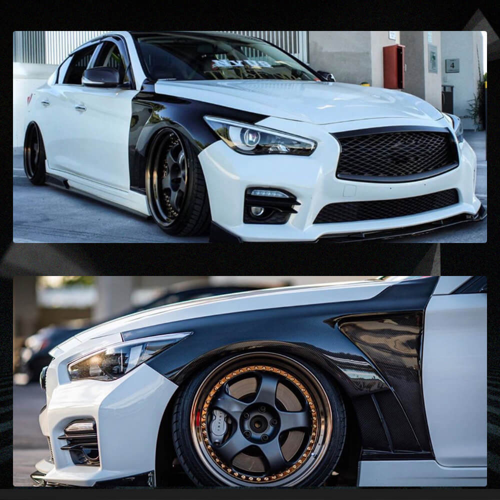 Fits for Infiniti Q50 Q50S 2014-2020 Carbon Fiber Side Door Air Fender Vent Cover Wide Aero Body Kits Pair