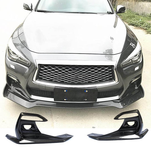 Fits for Infiniti Q50 Sport 18-22 Carbon Fiber Front Fog Lamps Covers Light Air Fender Vents