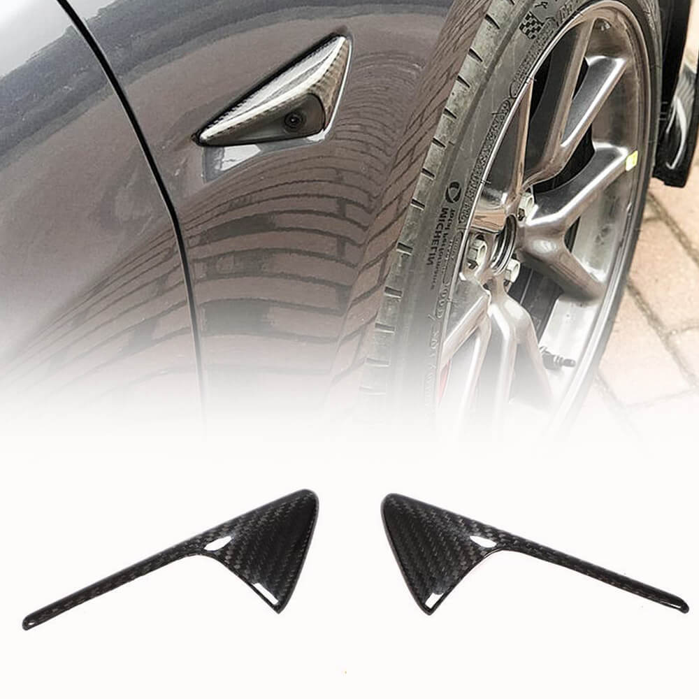 Fits for Tesla Model 3 17-23 Dry Carbon Fiber Fender Camera Covers Side Camera Turn Signal Cover Exterior Decoration Accessories