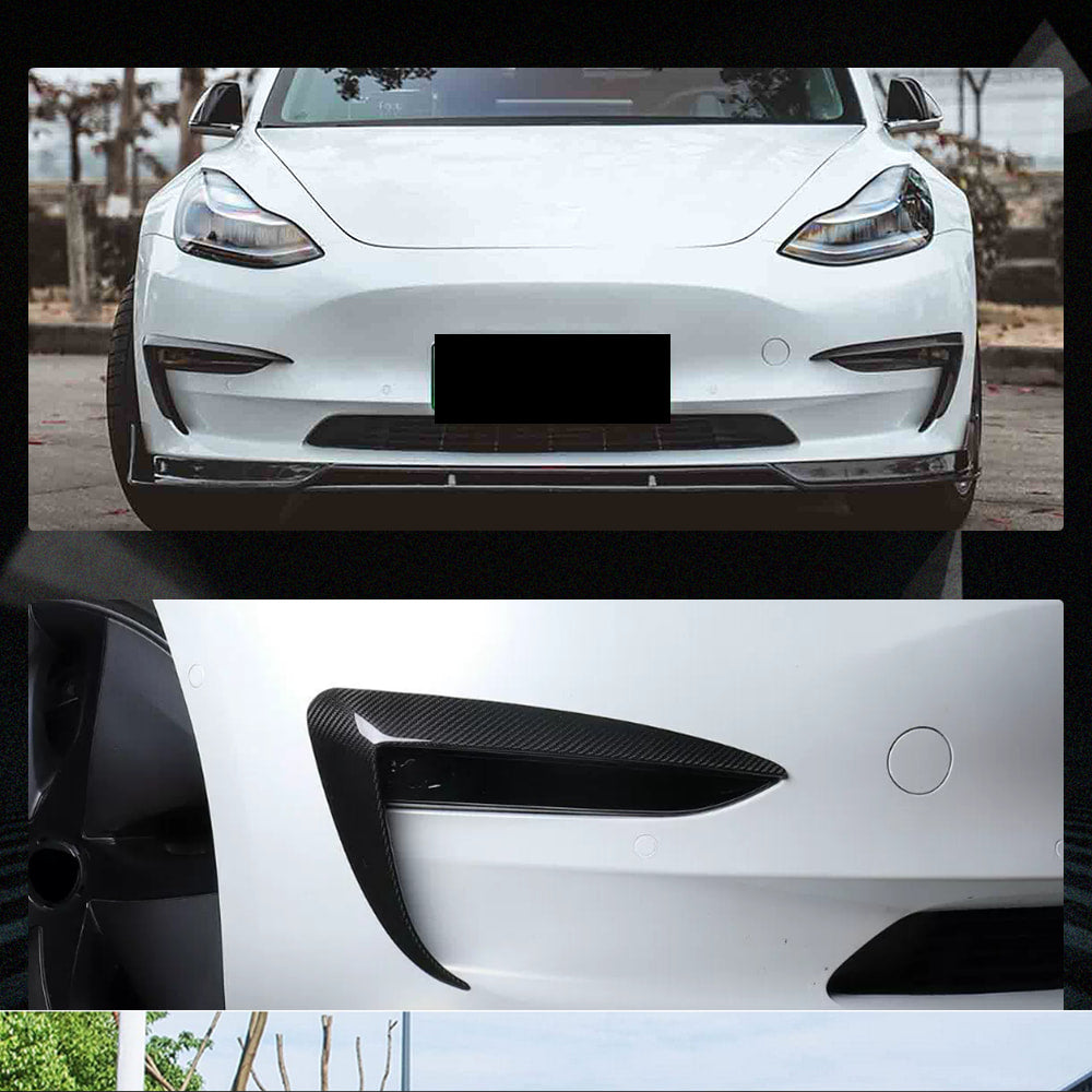 Fits for Tesla Model 3 Sedan 16-20 Dry Carbon Fiber Front Bumper Air Fender Vents