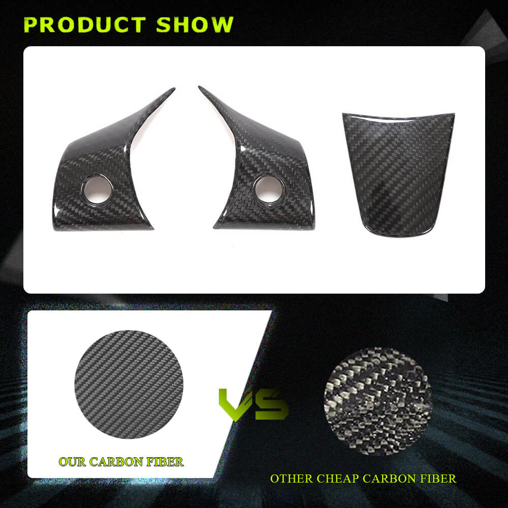 Fits for Tesla Model 3 Sedan 16-21 Real Carbon Fiber Side Inner Steering Wheel Cover Trim