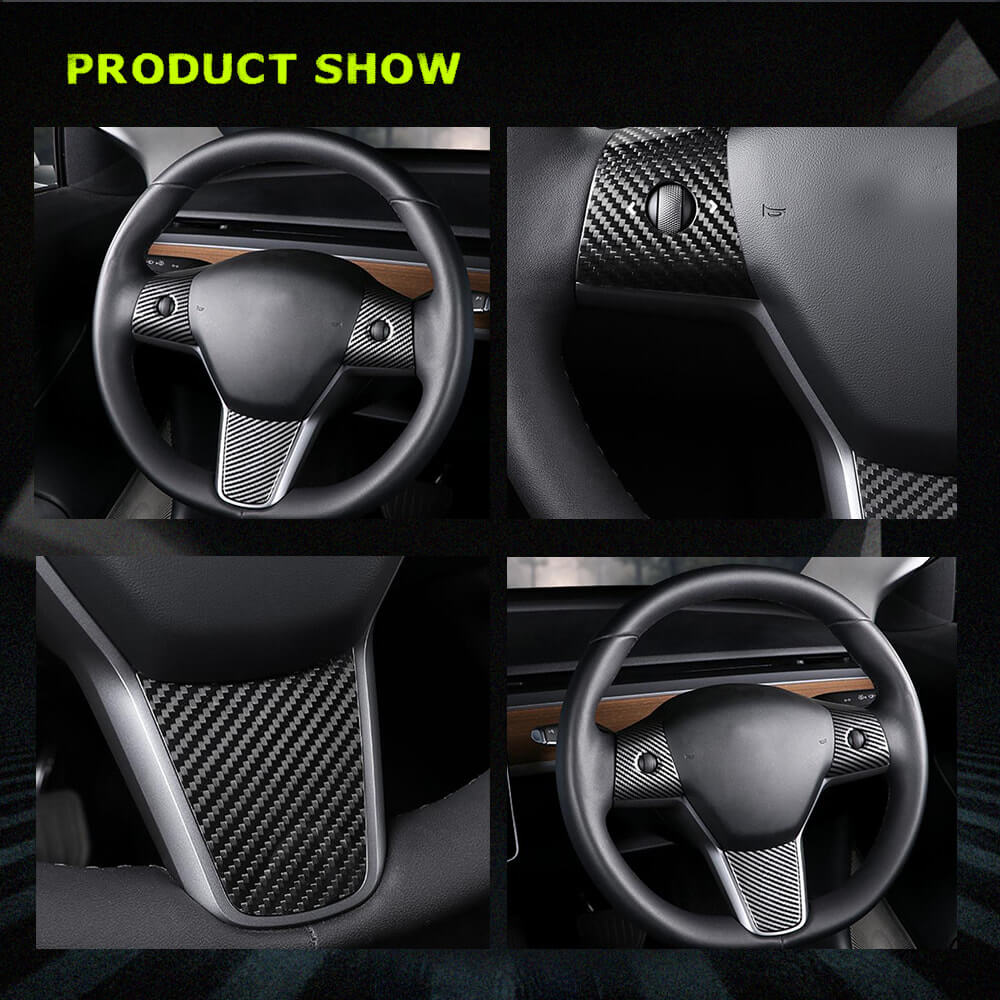 Fits for Tesla Model 3 Sedan 16-21 Real Carbon Fiber Side Inner Steering Wheel Cover Trim