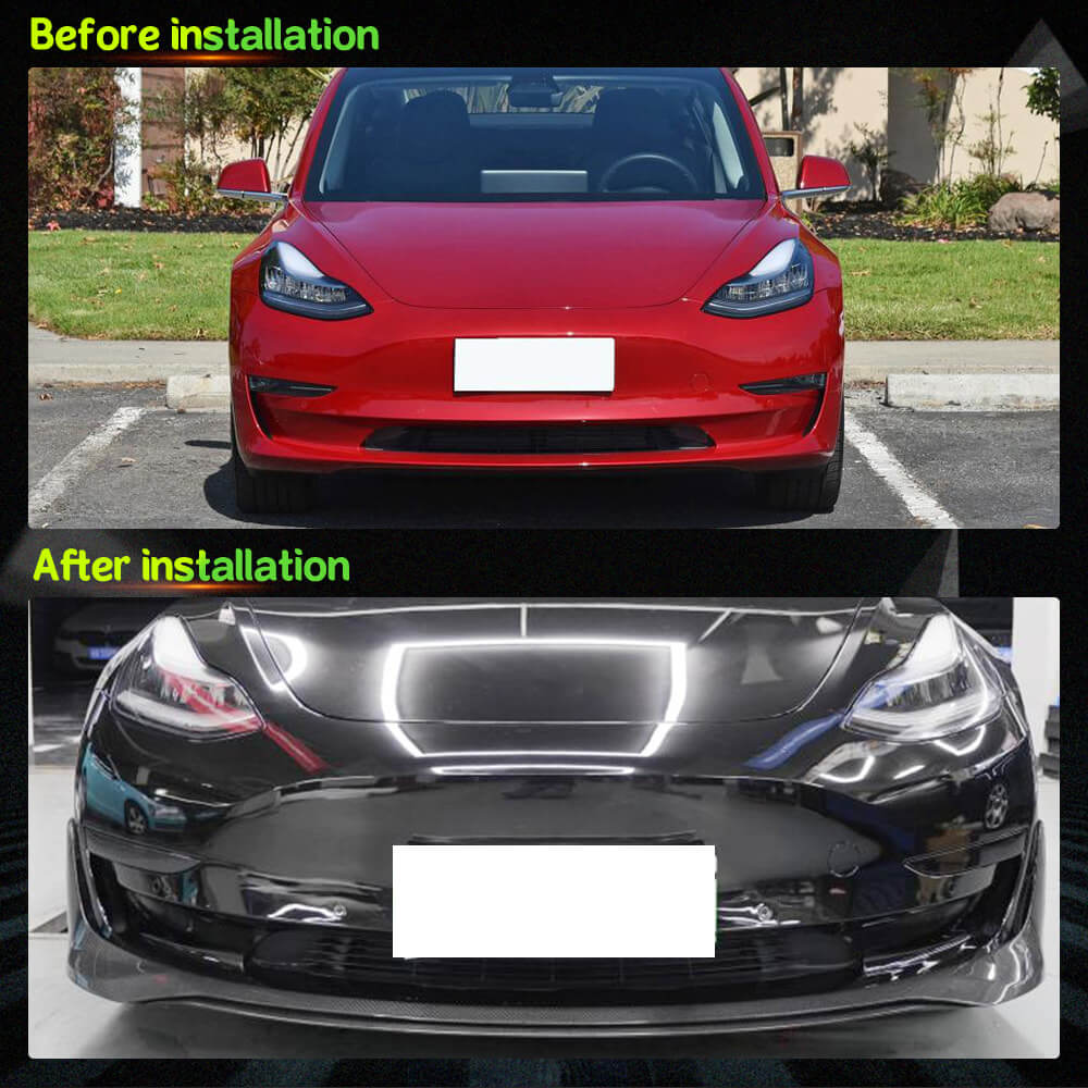Fits for Tesla Model 3 Sedan 16-22 Carbon Fiber Front Bumper Lip Chin Spoiler