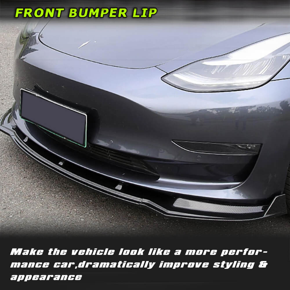 Fits for Tesla Model 3 Sedan 16-22 Carbon Fiber Front Bumper Lip Chin Spoiler 3pcs