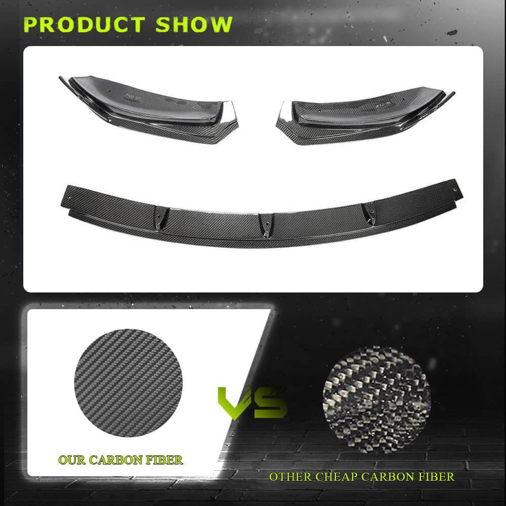 Fits for Tesla Model 3 Sedan 16-22 Carbon Fiber Front Bumper Lip Chin Spoiler 3pcs