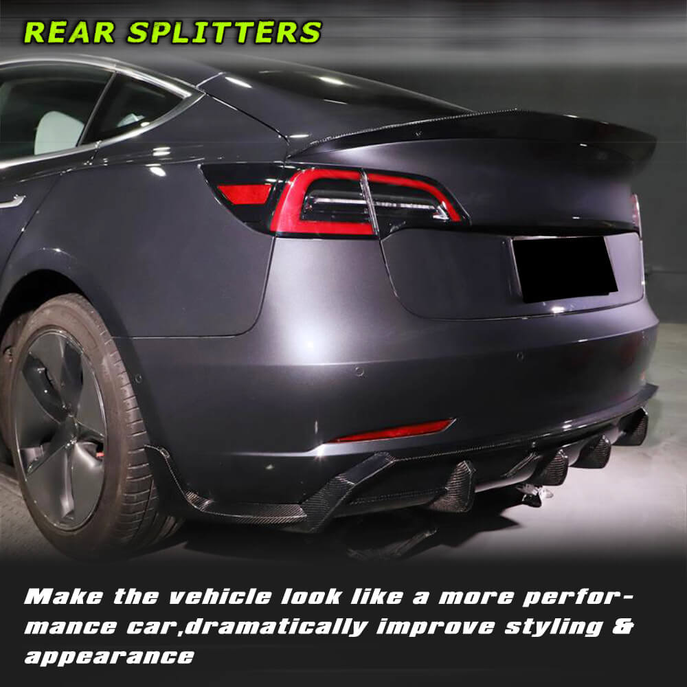 Fits for Tesla Model 3 Sedan Carbon Fiber Rear Splitters