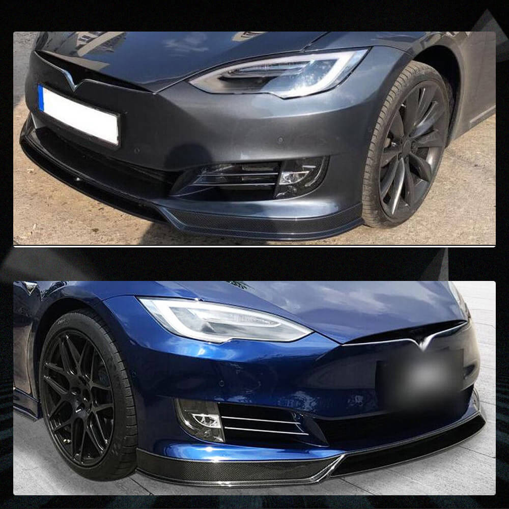 Fits for Tesla Model S 2016-2020 Carbon Fiber Front Bumper Lip Chin Spoiler 4pcs