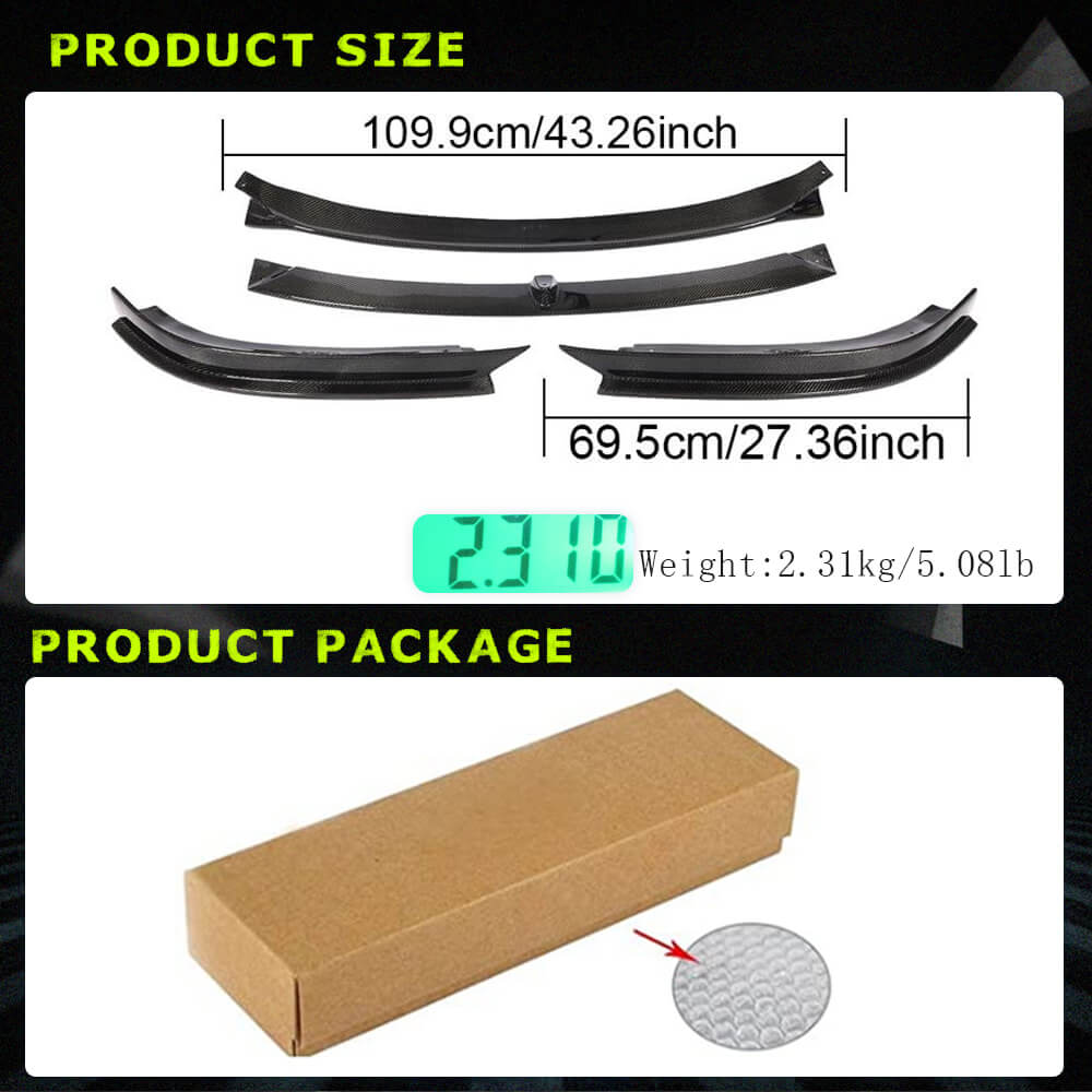 Fits for Tesla Model S 2016-2020 Carbon Fiber Front Bumper Lip Chin Spoiler 4pcs