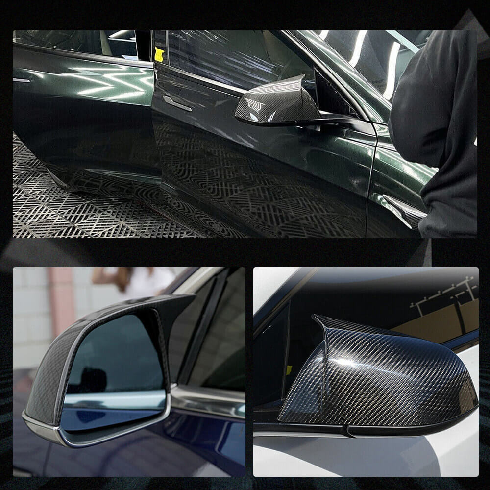 Fits for Tesla Model S 2021-2023 Dry Carbon Fiber Side Rearview Mirror Cover Caps Add-on