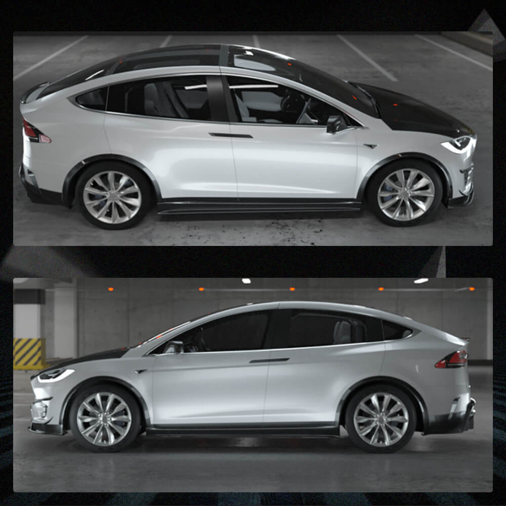 Fits for Tesla Model X Dry Carbon Fiber Door Trim Side Skirts Car Body Kit