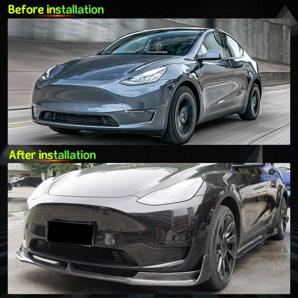 Fits for Tesla Model Y 19-21 Carbon Fiber Front Bumper Lip Chin Spoiler