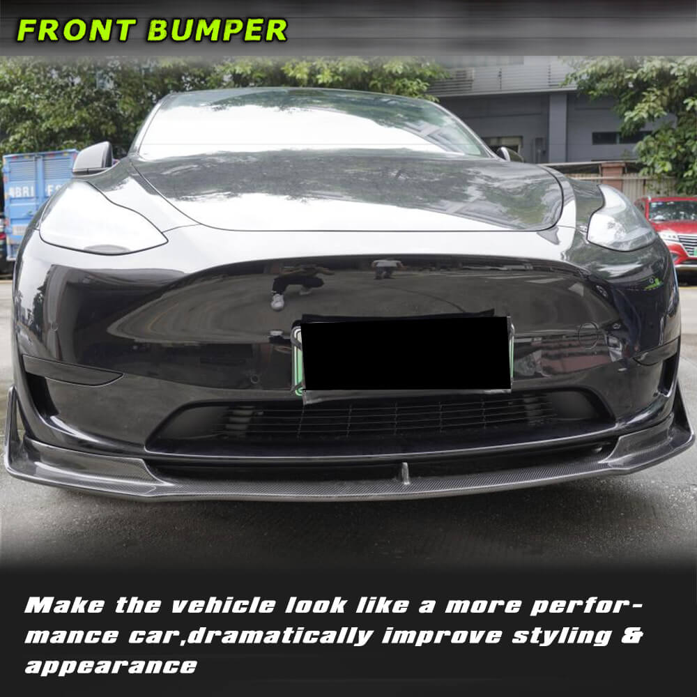 Fits for Tesla Model Y 19-21 Carbon Fiber Front Bumper Lip Chin Spoiler