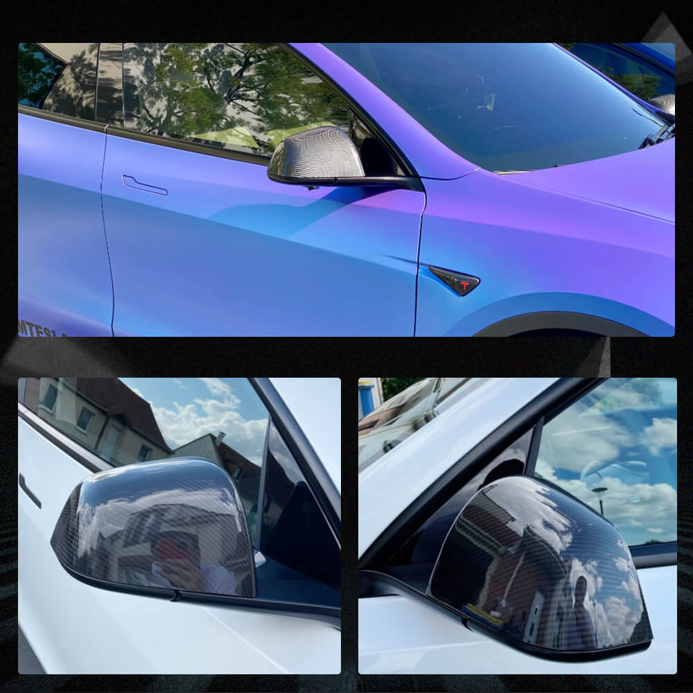 Fits for Tesla Model Y 19-22 Dry Carbon Fiber Side Rearview Mirror Cover Caps Add on Style