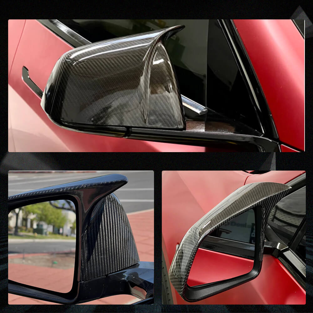 Fits for Tesla Model Y 19-22 Dry Carbon Fiber Side Rearview Mirror Cover Caps Add on Style