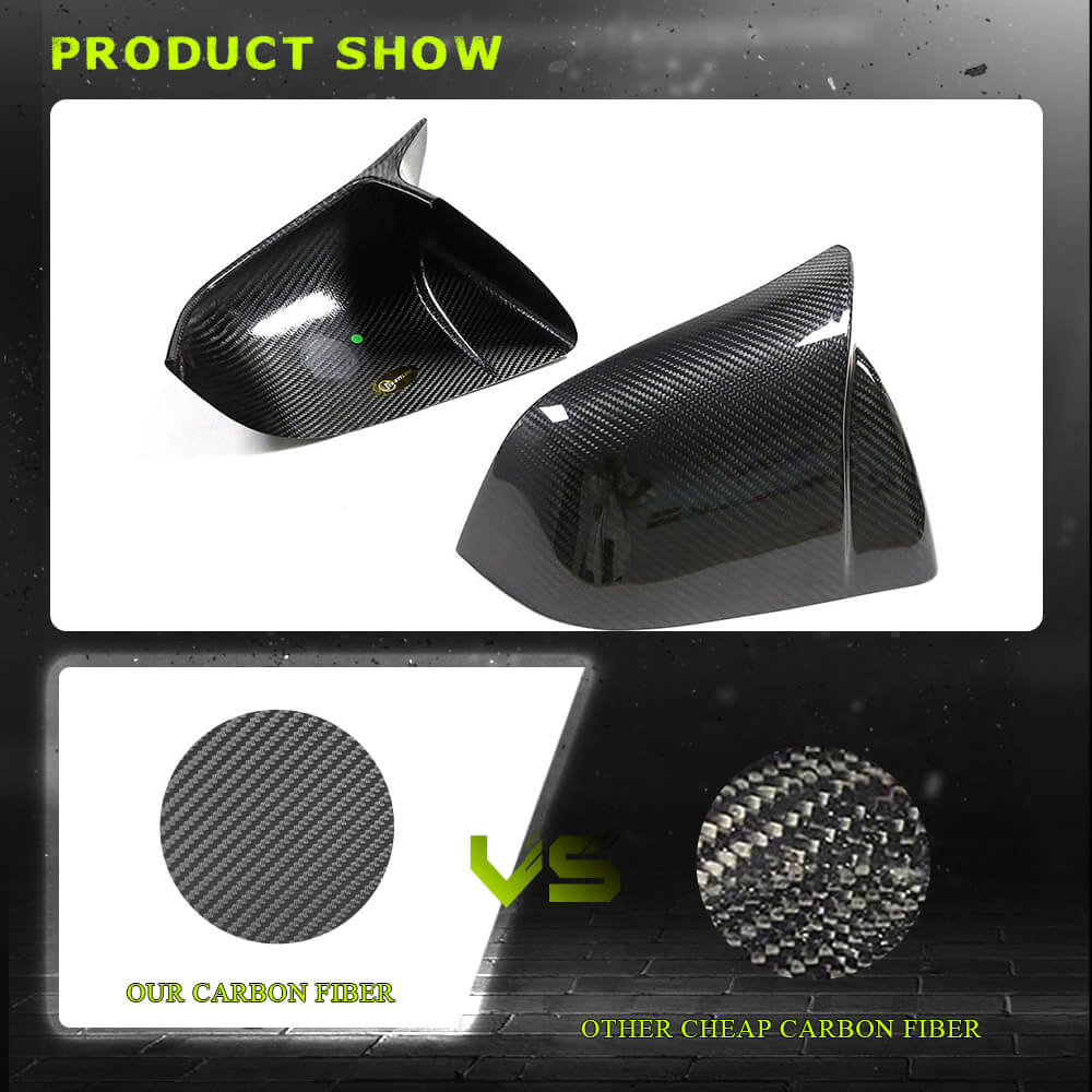 Fits for Tesla Model Y 19-22 Dry Carbon Fiber Side Rearview Mirror Cover Caps Add on Style