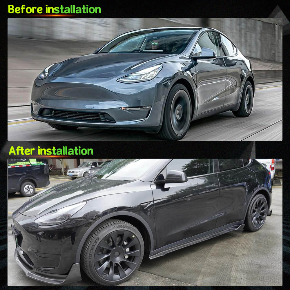 Fits for Tesla Model Y 20-23 Carbon Fiber Side Skirts Extension Body Kits Rocker Panels