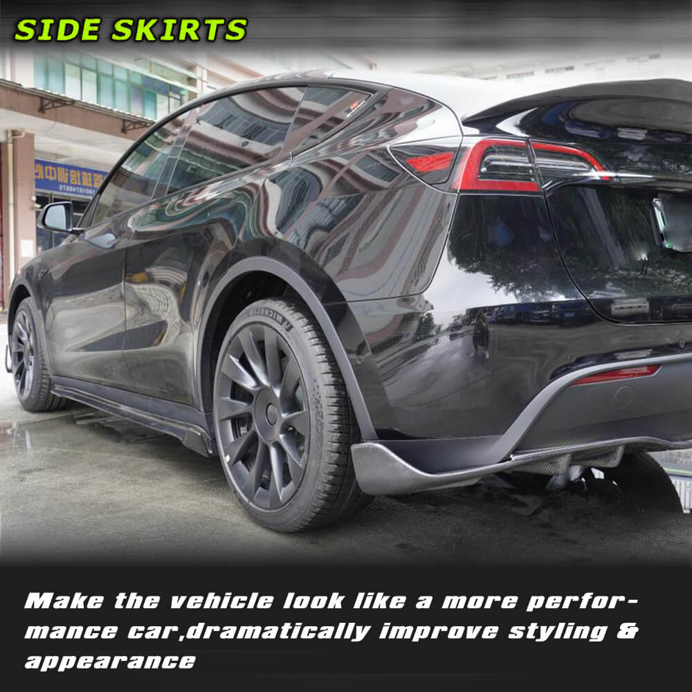 Fits for Tesla Model Y 20-23 Carbon Fiber Side Skirts Extension Body Kits Rocker Panels
