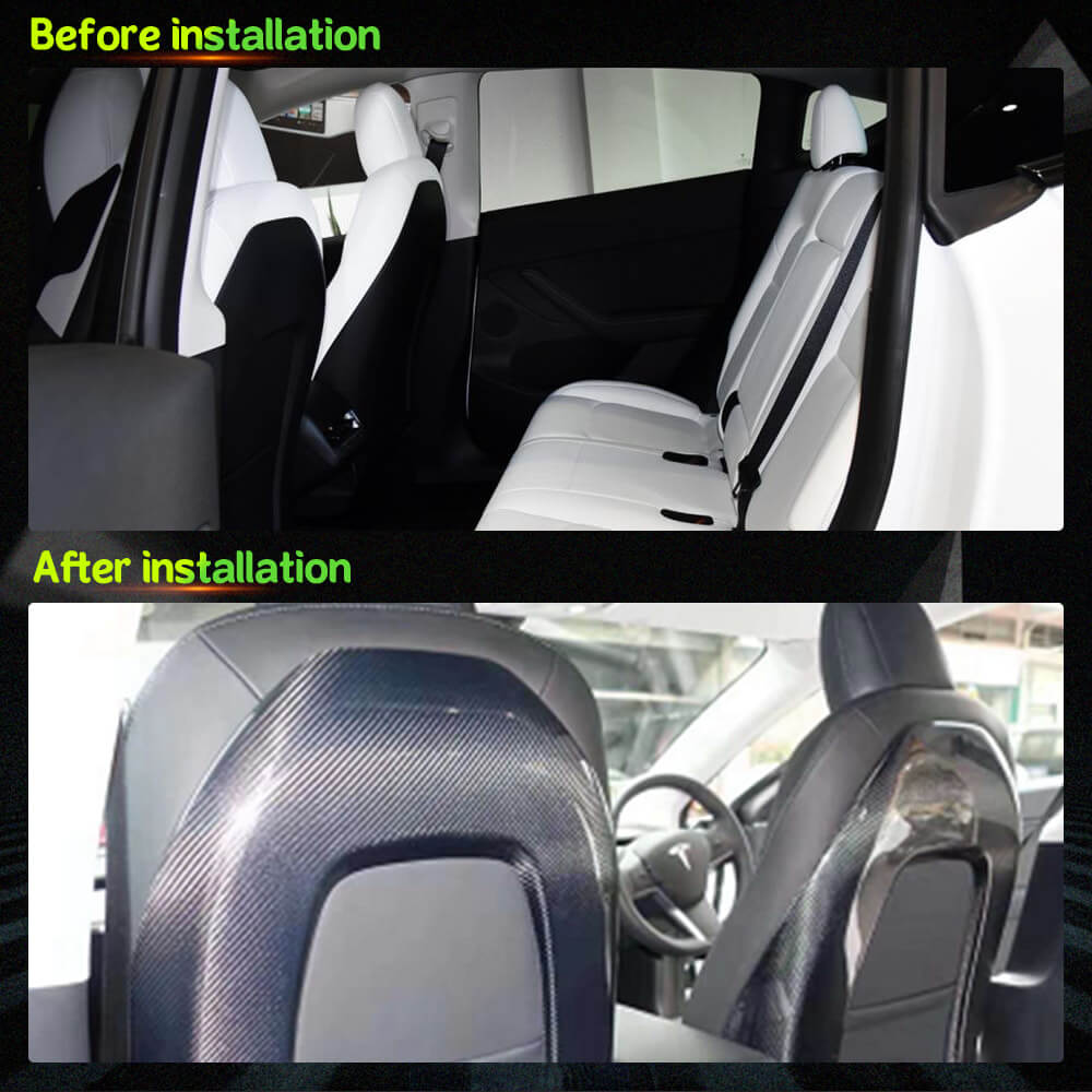Fits for Tesla Model Y 2019-2021 Dry Carbon Fiber Interior Seat Back Cover Trim Interior Accessories 2pcs