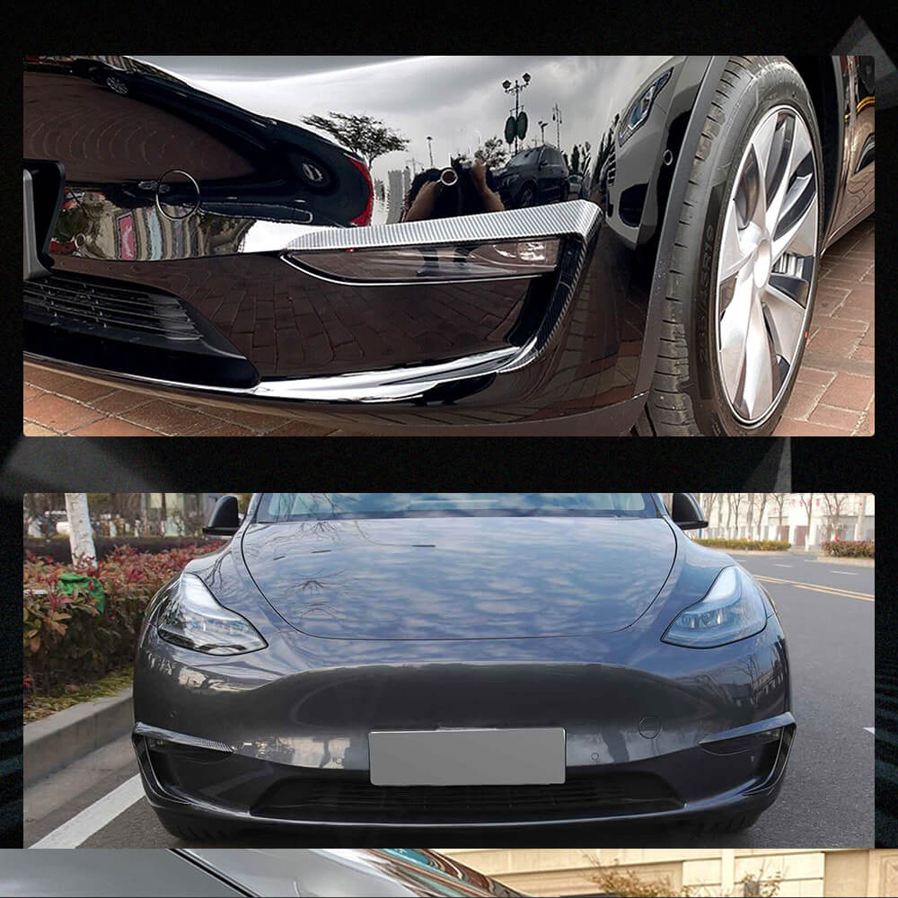 Fits for Tesla Model Y Carbon Fiber Front Bumper Splitters Fog Light Eyebrow Air Vent Cover Trims