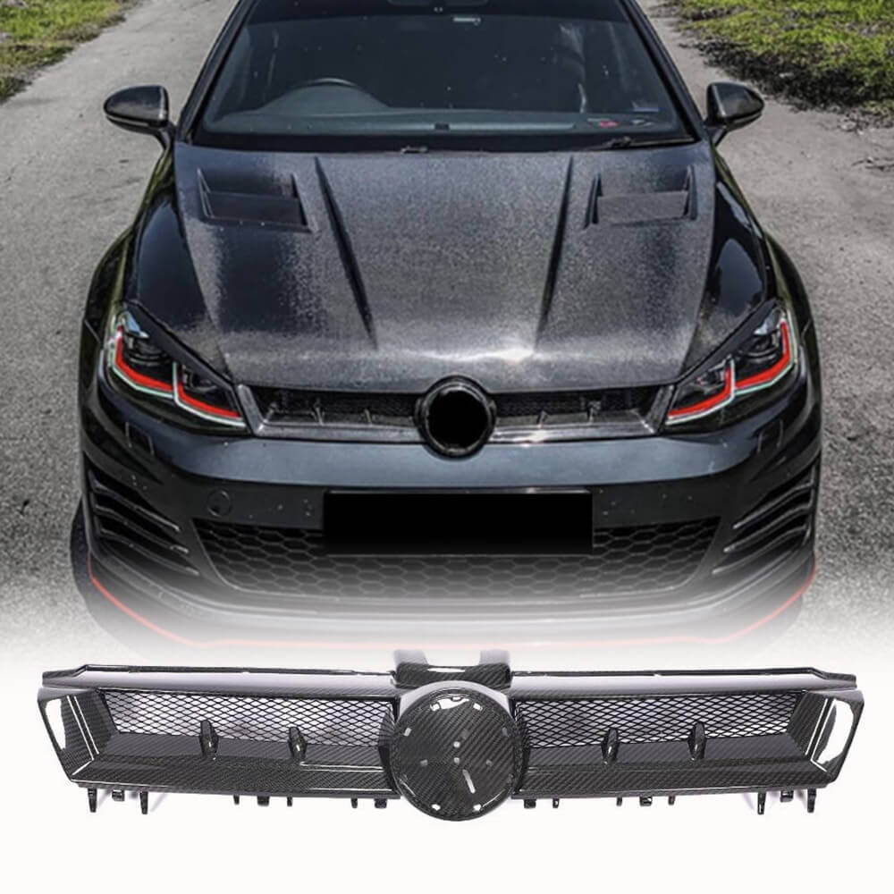 Fits for Volkswagen VW Golf 7 MK7 TSI GTI R R-line 14-17 Dry Carbon Fiber Replacement Front Grille Frame Bumper Grille Decoration Emblem