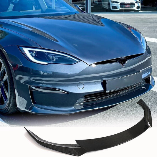 Fits for Tesla Model S 21-23 Carbon Fiber Front Bumper Lip Chin Spoiler