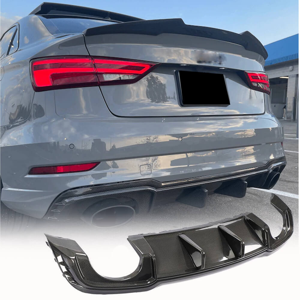 Fits for Audi RS3 8V.5 Sedan Facelift Carbon Fiber Rear Bumper Diffuser Valance Lip