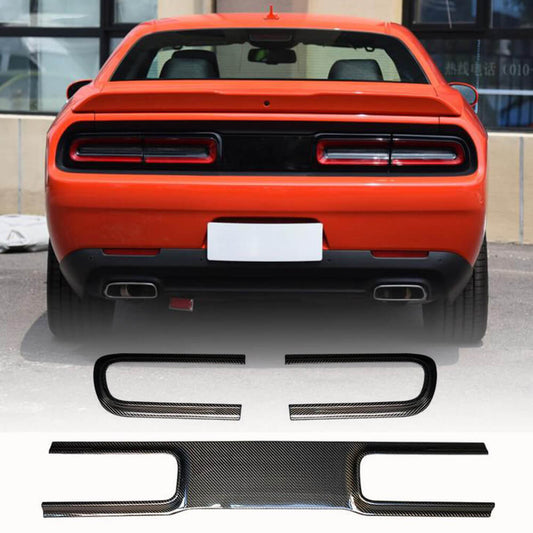 Fits for Dodge Challenger Coupe 15-22 Dry Carbon Fiber Rear Taillight Lamp Cover Exterior Decor Trims 3pcs