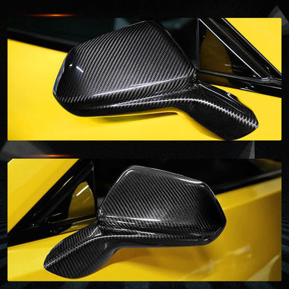 Fits for Chevrolet Camaro Dry Carbon Fiber Add-on Side Rearview Mirror Cover Caps 2pcs