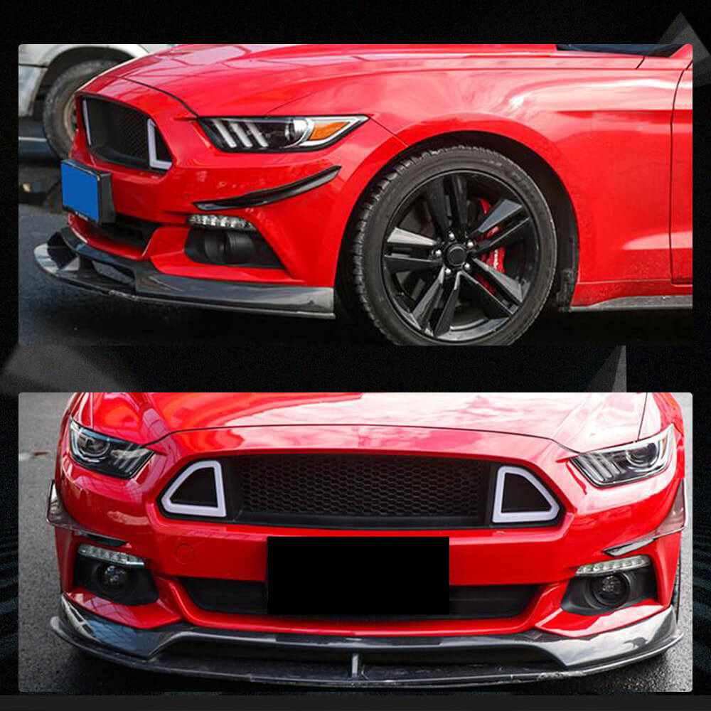 Fits for Ford Mustang Coupe 2-Door 15-17 Carbon Fiber Front Bumper Air Fender Vent Canard Fins | V6 V8 GT