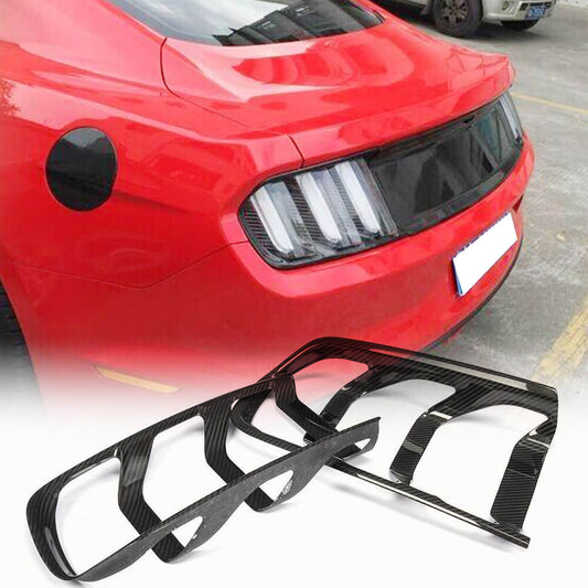 Fits for Ford Mustang GT Coupe 2-Door 15-17 Carbon Fiber Rear Fog Lamps Cover Bumper Trims