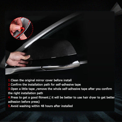 Fits for Jaguar F-TYPE 13-21 Carbon Fiber Add-on Side Rearview Mirror Cover Caps 1Pair