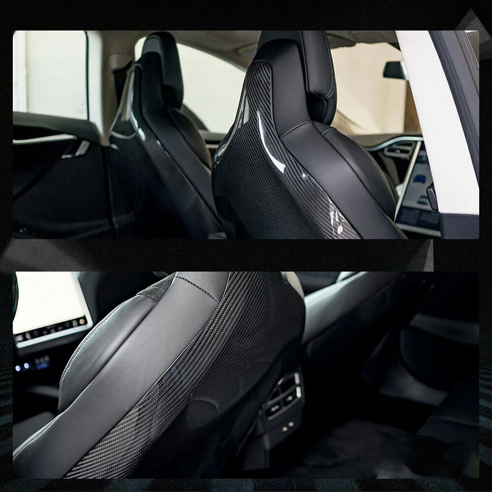 Fits for Tesla Model S 2014-2020 Carbon Fiber Interior Seat Back Cover Trim Interior Accessories 2pcs