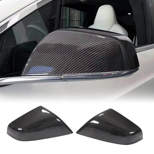 Fits for Tesla Model S 2014-2020 Dry Carbon Fiber Side Rearview Mirror Cover Caps Add-on