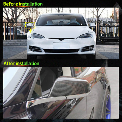Fits for Tesla Model S 2014-2020 Dry Carbon Fiber Side Rearview Mirror Cover Caps Add-on