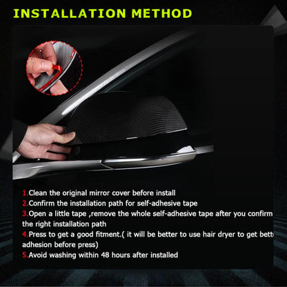Fits for Tesla Model S 2014-2020 Dry Carbon Fiber Side Rearview Mirror Cover Caps Add-on